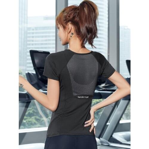 Summer new yoga clothes womens sports tops short-sleeved T-shirt stitching mesh mesh back leggings fitness