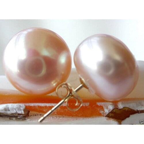 Huge 9-10mm Natural Pink Freshwater Pearl Stud Earrings