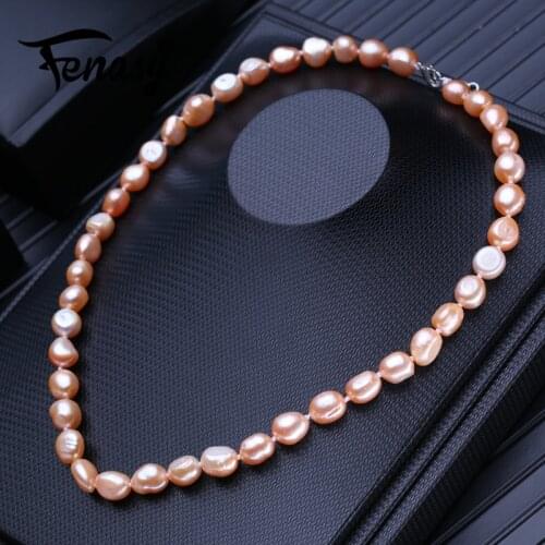 FENASY Natural Freshwater Pearl Necklaces For Women Pink Baroque Choker Necklace Pearl Jewelry Neck Accessories