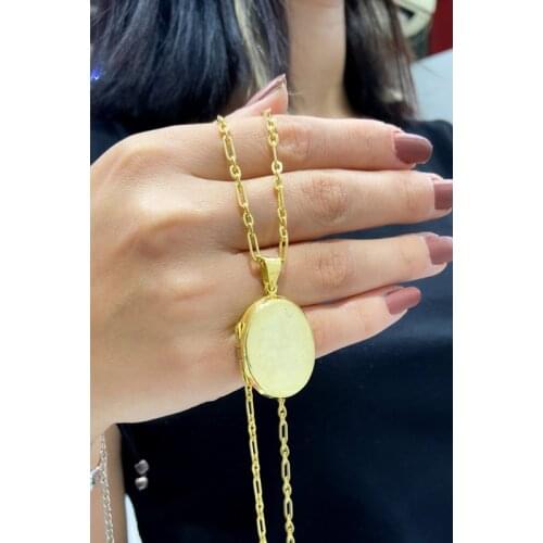 Gold Plated Picture Clamshell Long Rustic Chain 925 Silver Necklace