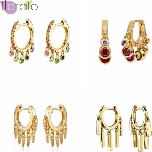 925 Sterling Silver Ear Buckle Rainbow Pendant Hoop Earrings Exquisite Luxurious CZ Earring Fashion For Women Jewelry Gifts