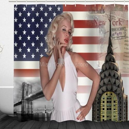 White Dress Goddess American Flag Pattern Design Custom Shower Curtains Bathroom Waterproof Mildew Polyester Fabric + 12 Hooks