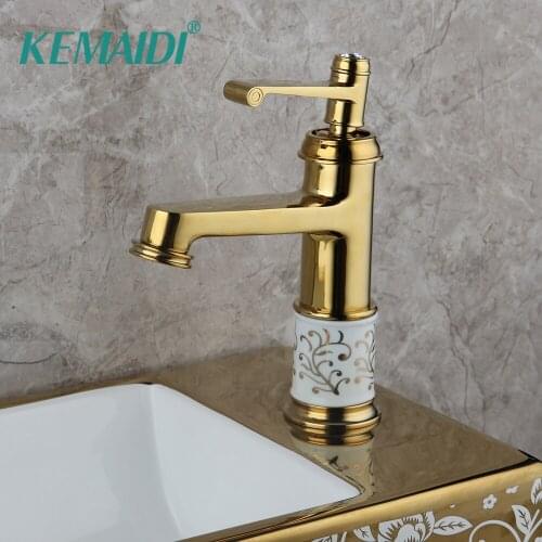 KEMAIDI Bathroom Faucet Solid Brass Bathroom Basin Faucet Cold And Hot Water Mixer Sink Tap Single Handle Deck Mounted Gold Tap
