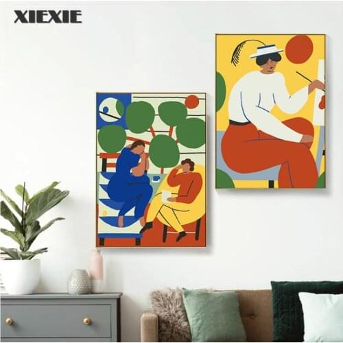 Modern Flowers Drawing Abstract Color Retro Figure Wall Art Canvas Painting Gallery Pictures Print Posters for Living Room Decor