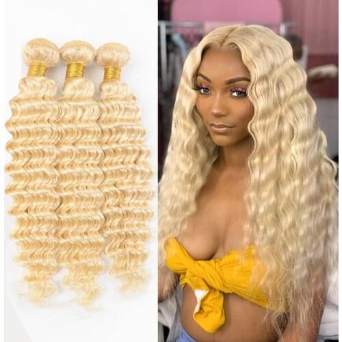 Deep Wave 24 26 28 30 Inch Brazilian Remy Hair 613 Blonde Bundles Weave 1 3 4 100% Human Hair