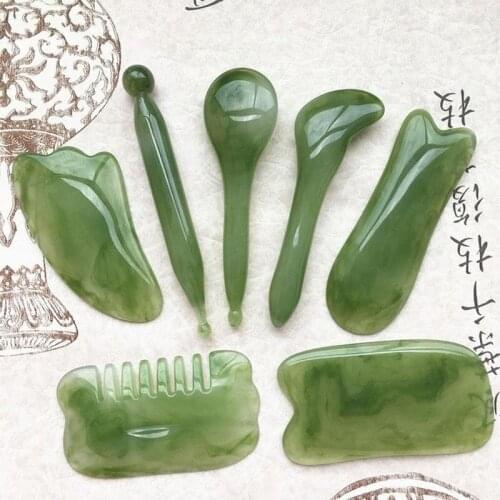 Green Gua Sha Board Scraper Massage For Face Natural Gouache Beewax Resin Massage Tools Body Jade Massager Set