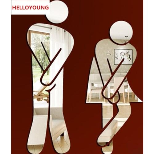 3D Toilet Entrance Sign Gold Silver Bathroom Mirror Wall Sticker Logo for Shopping Mall Public Places Toilet Door Decoration