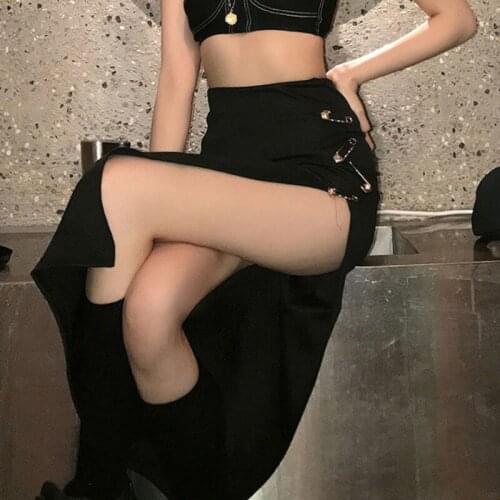 SXGOTH Skirt Unif Gothic Womens Halloween Grunge Asymétrique Vetement Irregular Fashion A Line Accessories Pleated Tight Slit