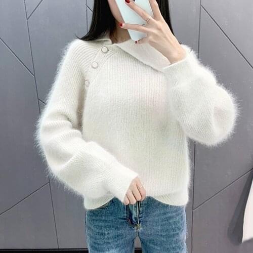 Autumn Winter knitted Sweater Woman Korean Casual Pullover long Sleeve Loose Vintage White Warm Sweaters roupas femininas 2020