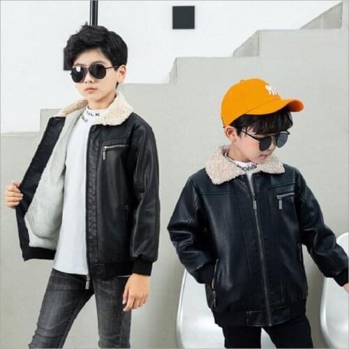 Winter Plus Fleece Thicken Warm Boys Jacket Childrens Outwear Winter Leather Jacket For Kids Clothes Jacket For Boys 4-14Y