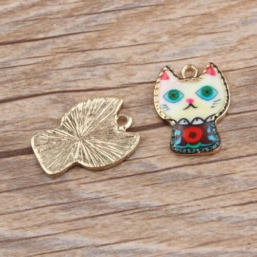 10pcs Japanese Cute cartoon printing Cat Enamel Charms Pendant for necklace Toy Alloy DIY Jewelry Making Accessories
