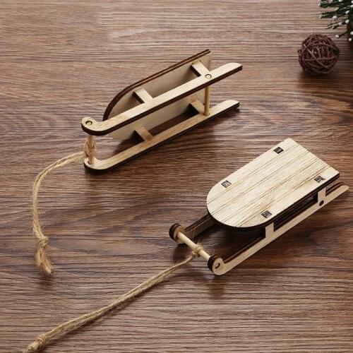 3PCS Mini Wooden Delicate Xmas Sled Sleighs For Christmas Tree Decorations Ornament Gift Home Navidad 2022 New Year Party Decor