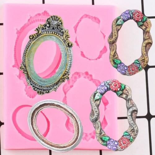 3D Frame Cake Border Silicone Mold Flower Wreath Cupcake Topper Fondant Cake Decorating Tools Candy Chocolate Gumpaste Moulds