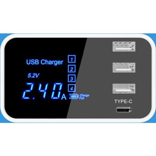 4 Port 4A 20W LCD Display USB Type-C Charging Station Charger Hub Power Adapter for Mobile Phone Tablet Power Adaptor