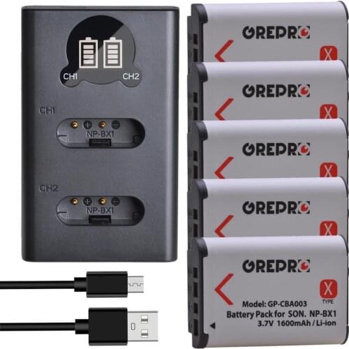 5Pcs NP-BX1 NP BX1 Batteries with LED USB Dual Charger for Sony FDR-X3000R RX100 AS100V AS300 HX400 HX60 AS50 WX350 AS300V