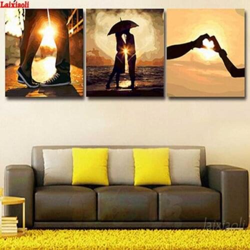 5D DIY Diamond Painting sunset couple pattern Diamond Embroidery Mosaics Cross Stitch Kits wedding Decoration 3 pcs sets scenic