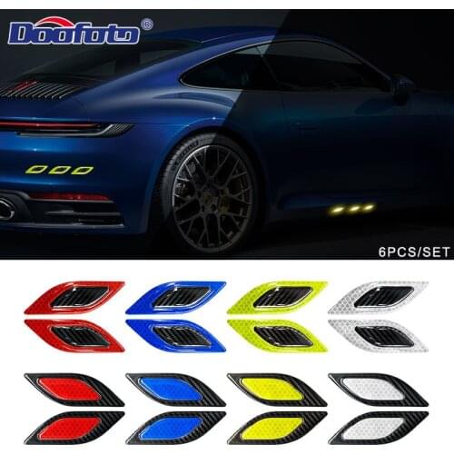 6pcs/lot 3D Car Reflector Styling Carbon Fiber Bumper Strips Safety Warning Tape Secure Stickers Car Exterior Accessories