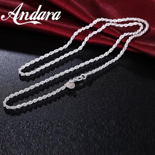 925 Sterling Silver Necklace Fashion Twisted Rope Twist Necklace Men and Women Necklace Jewelry Multi-Size 3MM16''18''20''22''24