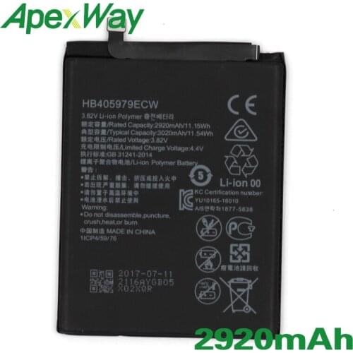 ApexWay 2PCS/lot HB405979ECW 2920mAh Phone battery for Huawei Nova CAZ-AL10 TL00 CAN L01 CAN-L02 L12 Enjoy 6S Honor 6C Y5 2017