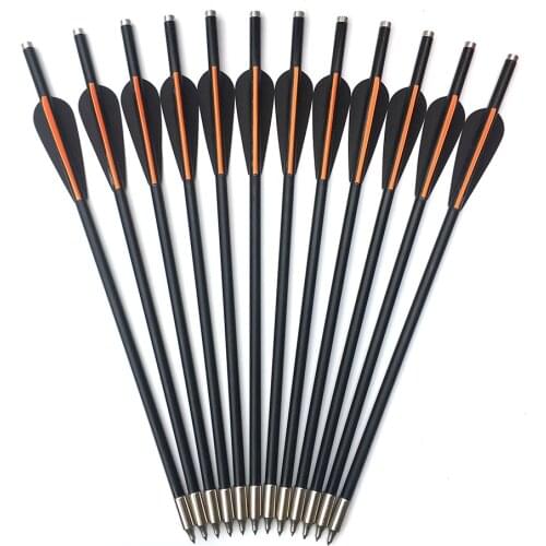 12pcs 13.5inch OD8mm Crossbow Bolts Fiberglass Arrows Replaceable Field Point Flat Nock With 3"vanes Feather for Archery Hunting