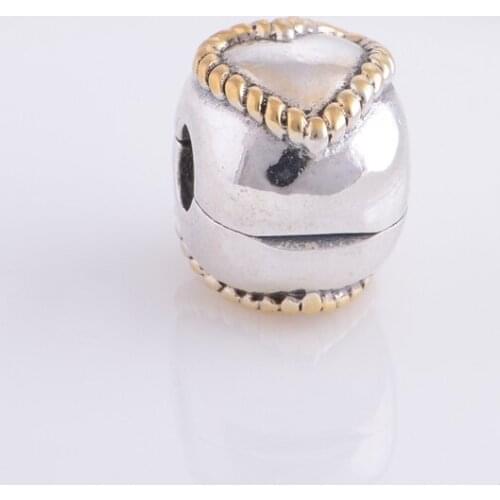 Gold color Love Heart Charm Beads S925 Sterling Silver Heart Clip Lock Beads Compatible With Pandora Style Bracelets DIY