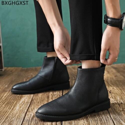 Black Motorcycle Boots for Men Male Leather Shoes Men Chelsea Boots for Man 2021 Luxury Designer Shoes Mens Boots Casual Zapatos