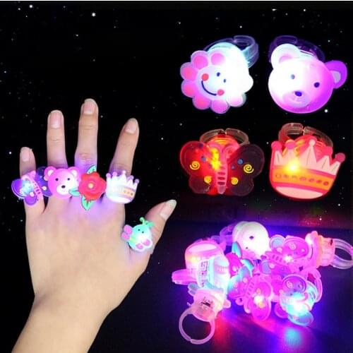 Child Luminous Ring 10Pcs/Set Children Cartoon Cute Animal Flashing Led Light Ring Creative Lovely Small Luminous Toy Ring Gifts