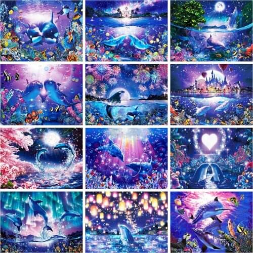 Evershine Diamond Painting Dolphin Full Square/Round Diamond Embroidery Animal Pictures Of Rhinestones Mosaic Sale Home Decor