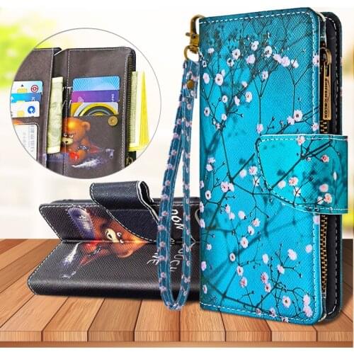 For Samsung Galaxy A21 A21s A20 A20e Zipper Wallet Bag Luxury Flip Painted Pattern Leather Case Card Holder Stand Phone Cover