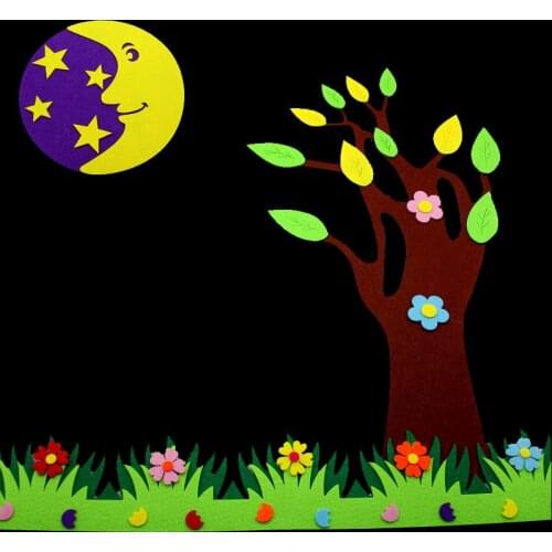 Hot Sell Cartoon Moon Star Felts Non-woven Cloth Felting Flower Tree Large Banyan Walls Kindergarten Kids Room Decoration New