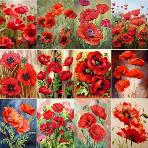 HUACAN Diamond Painting Poppy Full Square Round Cross Stitch Kit Diamond Embroidery Flower Mosaic Needlework Home Decor Gift