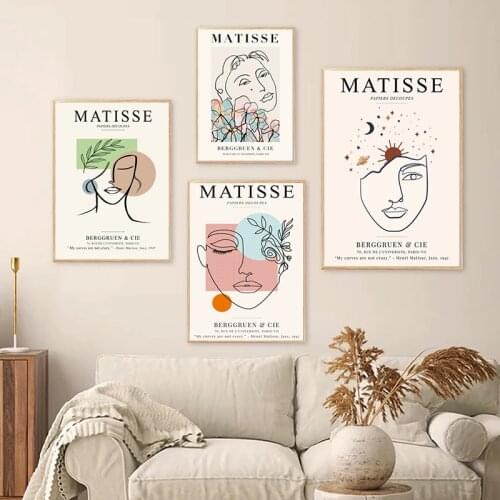 Henri Matisse Line Art Abstract Woman Face Sketch Painting Canvas Posters and Prints Gallery Wall Art Pictures Living Room Decor