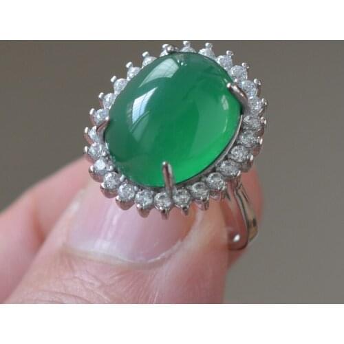 Drop Shipping Womens Ring Natural Green Agate Chalcedony Egg Sliver S925 Jade Ring Gift for Females Fine Jewelry
