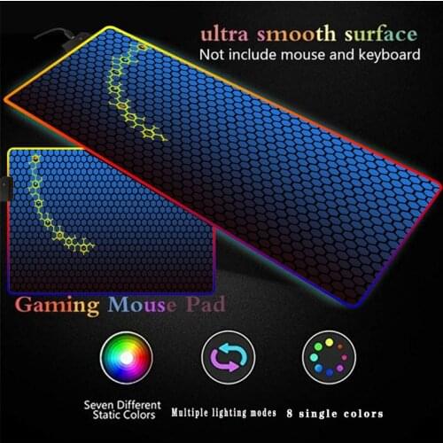Hexagon Texture Mouse Pad Large RGB LED Mouse Mat Big Desk Mat Non-Slip Rubber Base Mousepad for Laptop PC Game Waterproof