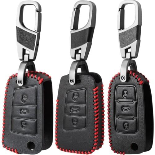 Leather Key Case Fob For VW Golf Polo Tiguan Passat Atlas for Skoda Superb Kodiaq Octavia for SEAT Ateca Leon 2019 Remote Cover