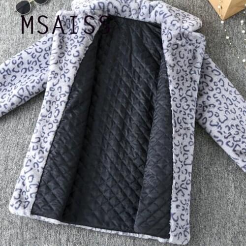 MSAISS Winter Leopard Jacket Women Mid-Long Winter Faux Fur Coat Women Slim Casual Luipaard Fur Jackets