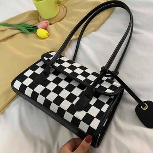Small PU Leather Shoulder Baguette Bags For Women 2021 Mosaic Plaid Womens Designer Flap Handbag Female Travel Armpit Bag