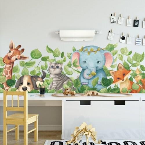 Cute Cartoon pet Cat Elephant Animal Wall Sticker Big for Kids Rooms Wall Decoration Nursery Kindergarten Baby Room Home Decor
