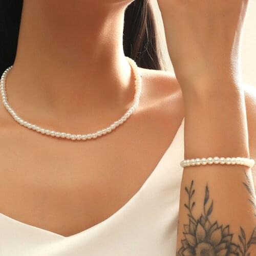Fashion Imitation Pearl Beads Jewelry Sets For Women Wedding Bridal Necklace&Bracelet Party Birthday Accessories Gifts Bijoux