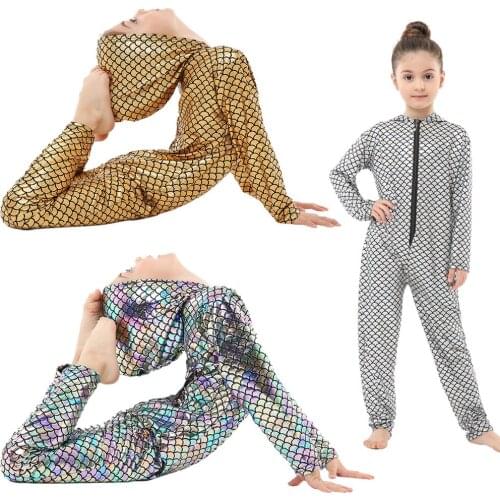 Fashion Fish Skin Mermaid Cosplay Costume Clothes Children Rainbow Faux Leather Baby Rompers One Piece Hooded Jumpsuit
