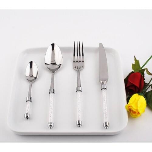 Handle inlaid crystal drill four pieces knives and forks set stainless steel steak knife Western tableware spoon gift box packa