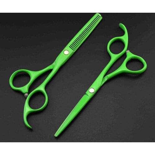 Professional Japan 440c 9cr13 green Piano paint 5.5 inch hair scissors set thinning shears cutting barber hairdressing scissors