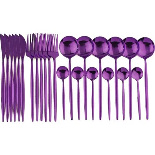 24-Piece Purple Cutlery Set 304 Stainless Steel Knife Fork Spoon Teaspoon Dinnerware Set Tableware Set Silverware Set Wholesale