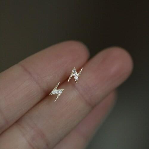 Punk Gold Plated Zircon Earrings Fashion Men Women Mini Geometric Lightning Stud Earring Trend Men Women Hip Hop Party Jewelry