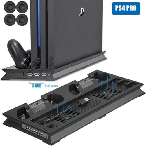 PS4 PRO Ultrathin Charging Heat Sink Cooling Fan Cooler Vertical Stand for Sony Playstation 4 Pro with Dual Controllers Charger