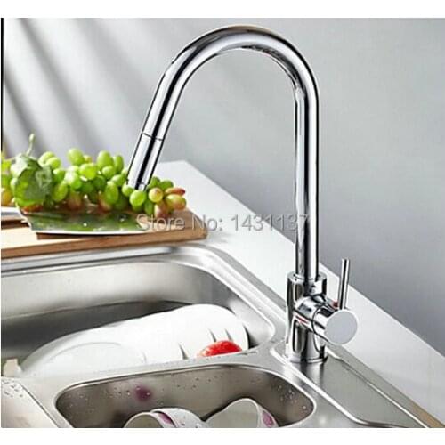 Wholesale and retail copper single lever chrome hot and cold pull out Kitchen faucet single hole kitchen tap mixer