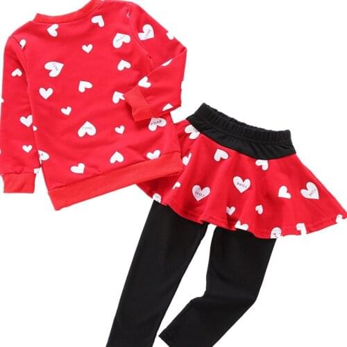 Autumn Winter Baby Girls Clothing Set Christmas Cartoon Heart Childrens Clothing 2Pcs Long Sleeve Tops+Dress Pant Sports Suit