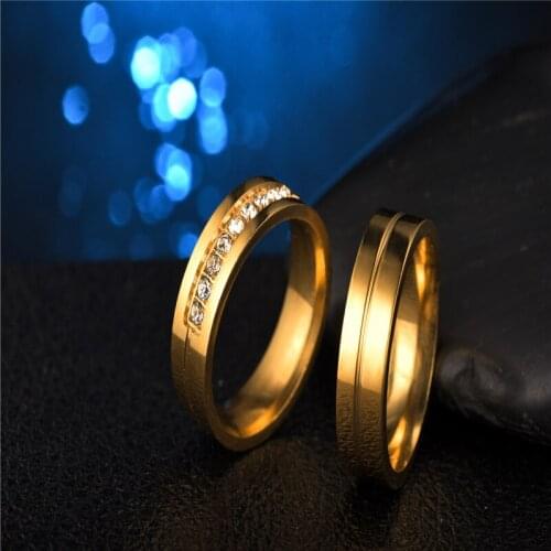 HIP Hop 1Pc Stainless steel rhinestone couple ring Gold silver Bling For Women Men Jewelry Dropshiping Couple gift