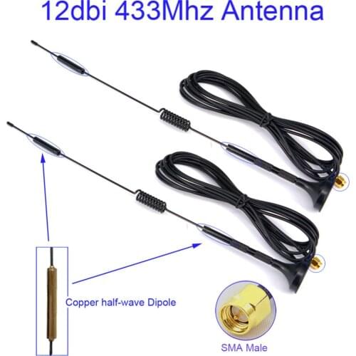 2 pcs 12 dbi 433Mhz Antenna half-wave Dipole antenna SMA Male with Magnetic base for Ham Radio Signal Booster Wireless Repeater
