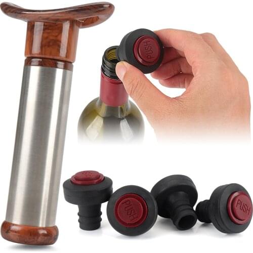 Wine Stopper With Vacuum Pump Bar Accessories Air lock Aerator Stainless Steel Bottle Stopper Keep Wine Fresh Saver Sealing